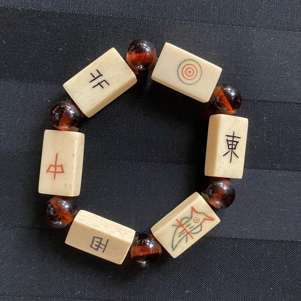 RARE Toni Patrizio’s Antique MahJongg Tile Stretch Bracelet